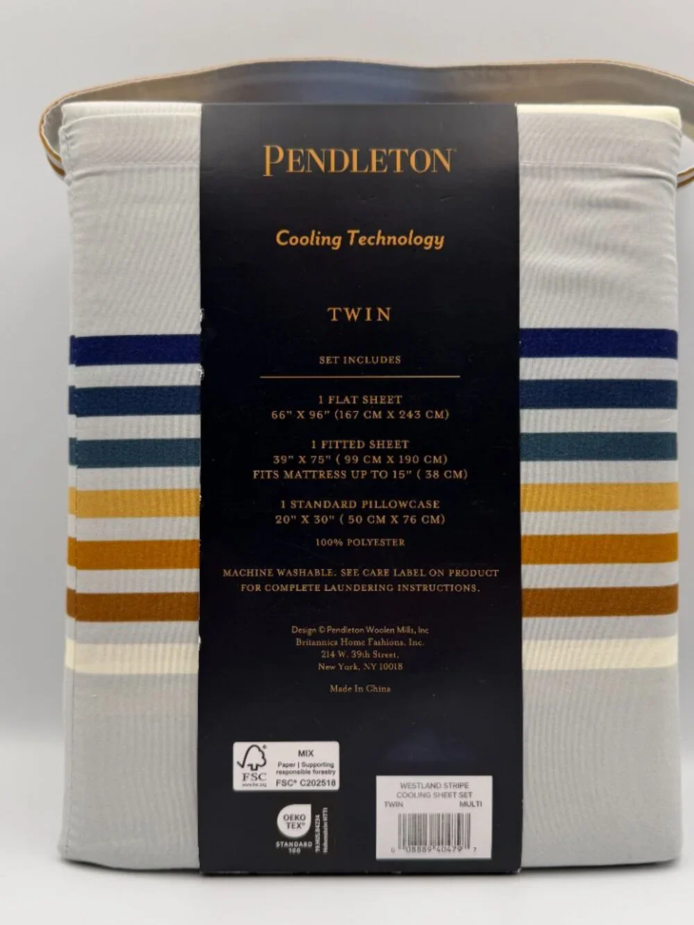 Pendleton Westland Stripe Cooling TWIN Sheet Set Multi Color 3 Piece Desert NWT